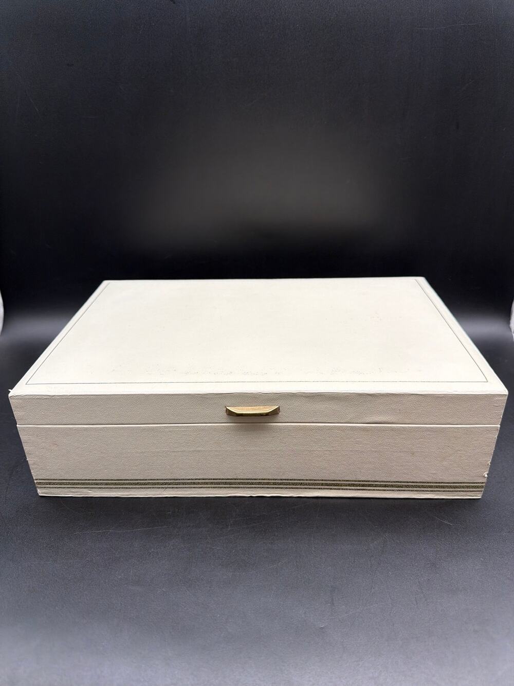 Vintage Mele Jewelry Box Cream Gold Trim Lift-Out Tray Made in USA 12x8